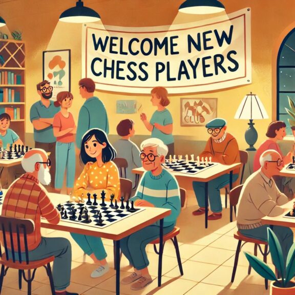 A warm and inviting chess club scene with a divers